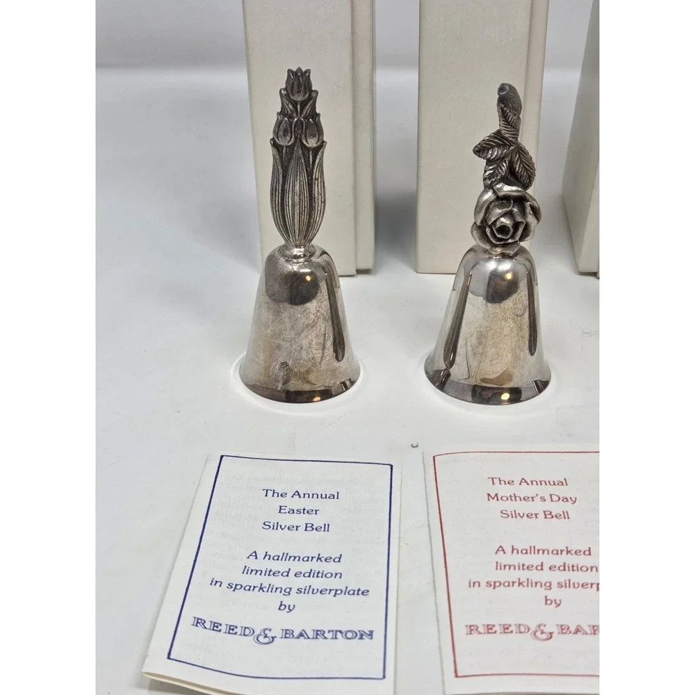 Reed‎ & Barton Silverplate Figural Bells Lot of 6 Mother's Day Easter w/ Boxes